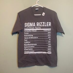 NWT Port & Company‎ Mens Sigma Rizzler Nutrition Facts Graphic Shirt Grey Medium